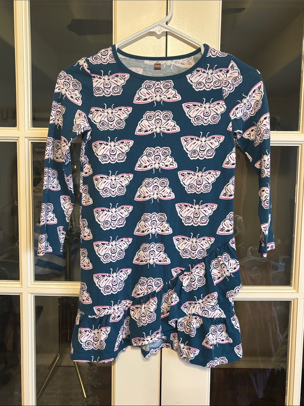 Tea Collection Teal Long-Sleeve Butterfly Ruffle Dress